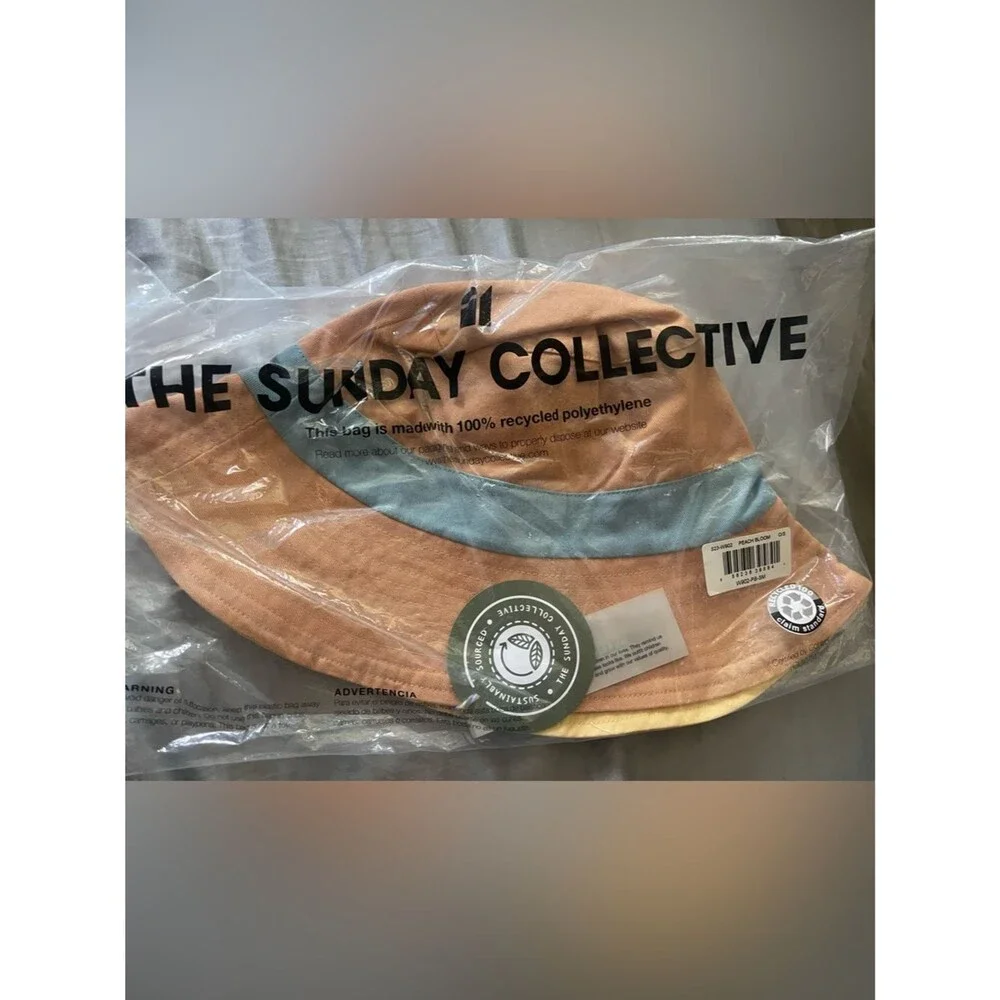 NWT THE SUNDAY COLLECTIVE Singing Wide Brim Beach Hat Peach Bloom Cotton S/M